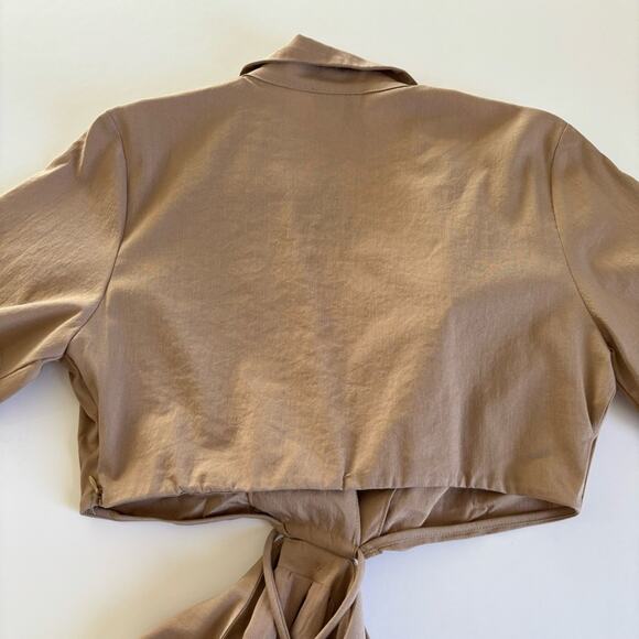 En Saison Tan Brown Beverly Shirtdress Mini Short Sleeve Cutout Dress Medium NWT - Picture 10 of 12